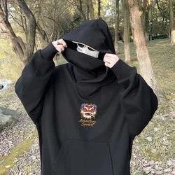 Autumn Lion Dance Graphic Ninja Hoodie Men Fleece Pocket Turtleneck Oversized Hooded Sweatshirt Japanese Streetwear Y2K Hoodies