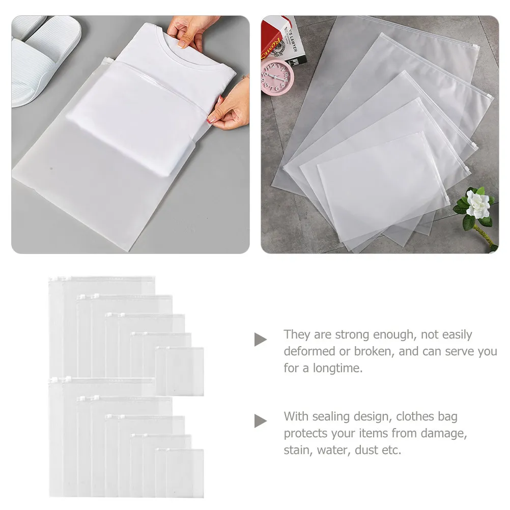 10Pcs Clothes Storage Bag Self Sealing Thick Pe Garment Storage Organizer for Travel Laundry Dustproof Water Resistant Packing