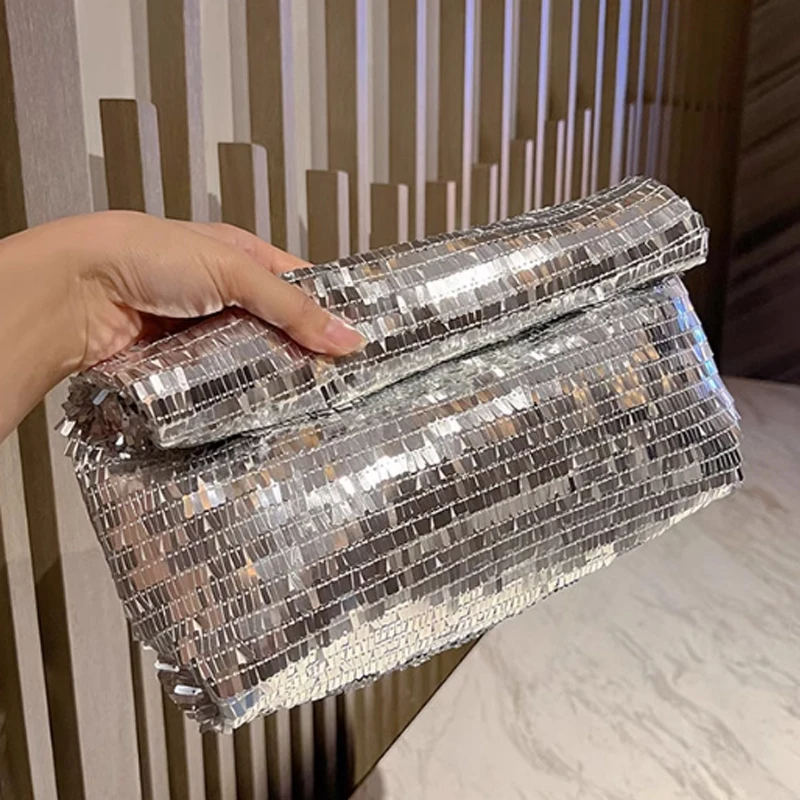 Luxury Silver Clutch Bag Women Handbag New Pillow Bag Fashion Shining Phone Bag Crossbody Bag Evening Bag