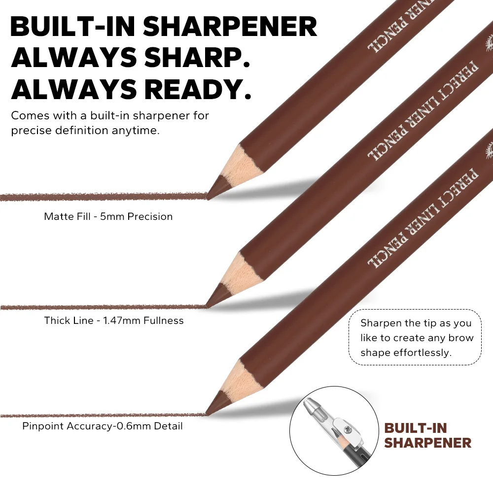 3-Color Double Head Waterproof Eyebrow Pencil with Built-in Brush Natural Eyebrow Pencil | Long-Lasting Eyebrow Pencil Makeup