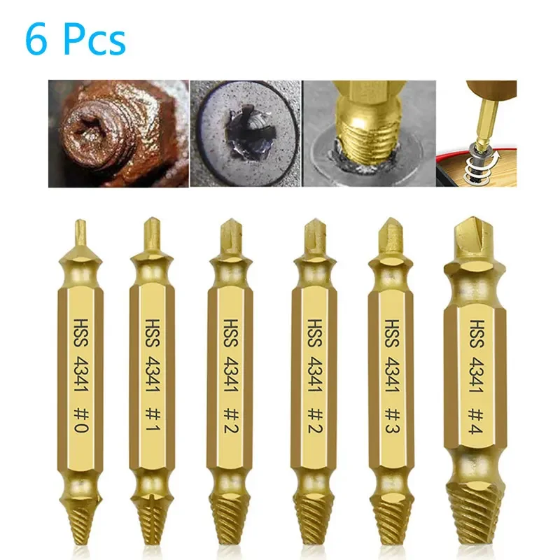 6 PCS Damaged Screw Extractor Drill Bit Set Stripped Broken Screw Bolt Remover Extractor Easily Take Out Demolition Tools