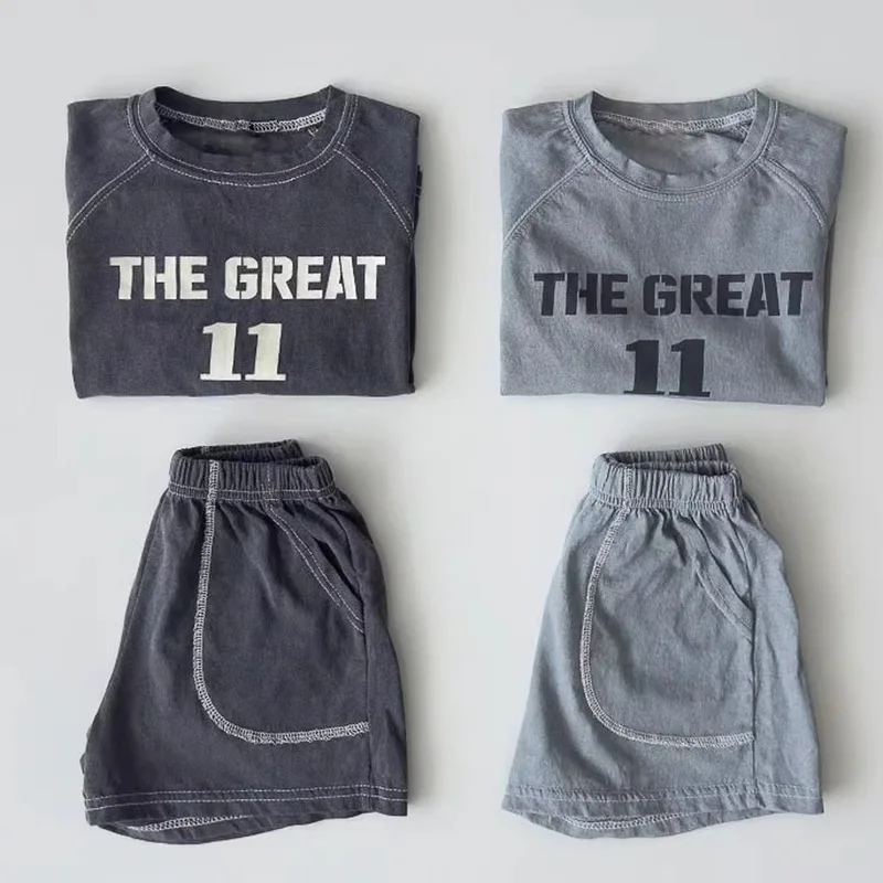 

Комплект детской одежды с короткими рукавами для детей 1–6 лет, новые винтажные повседневные футболки с буквенным принтом для девочек + шорты, костюм из 2 предметов, наряды для малышей