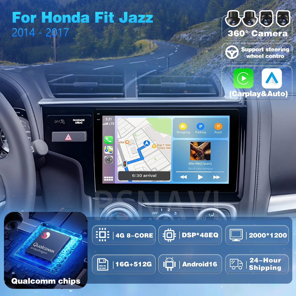 Android 16 Carplay Auto Autoradio Multimedia Player für Honda Fit Jazz 2014 2015 2016 2017 Autoradio GPS Stereo 2din Head Unit