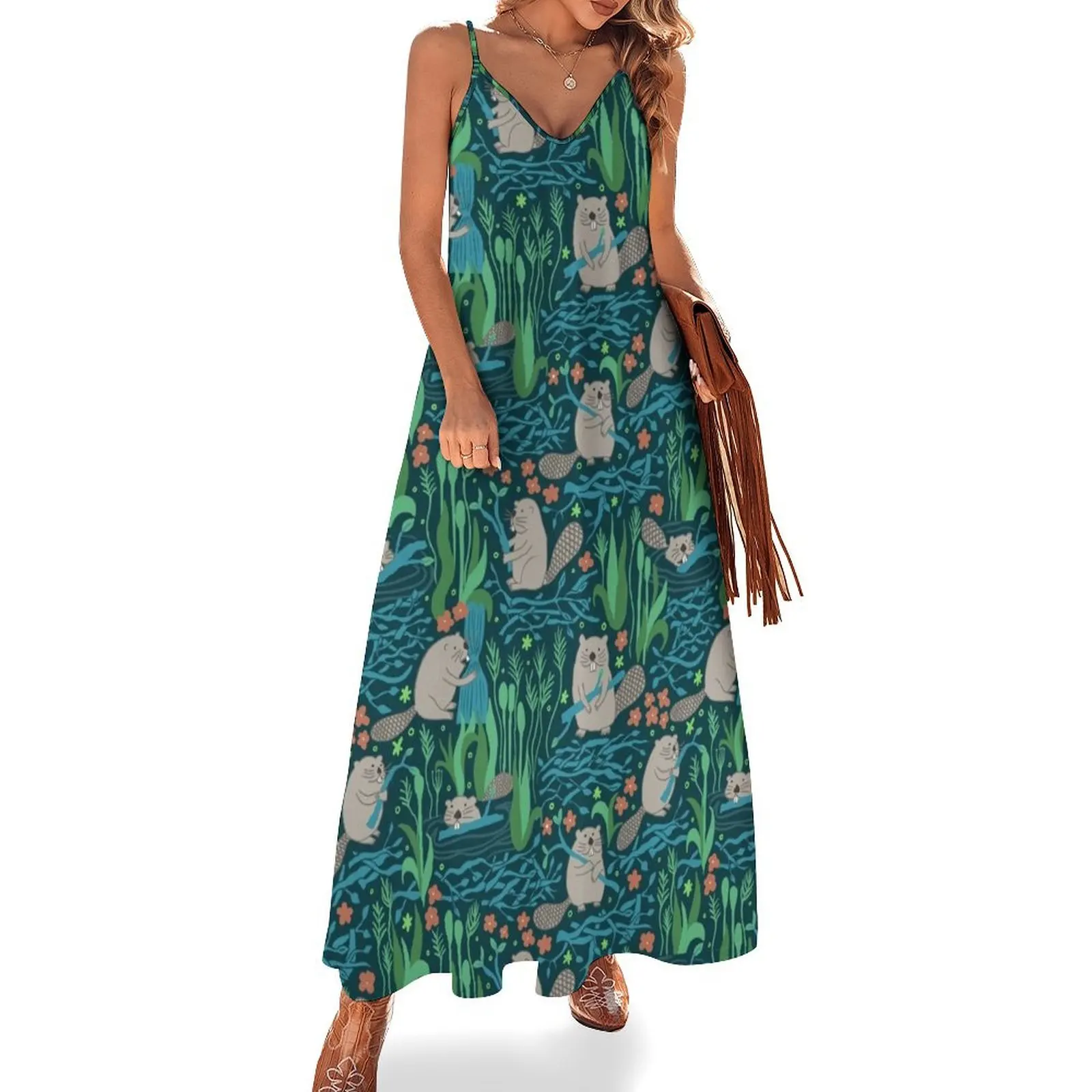 

Busy Dam Beavers - dark Sleeveless Long Dress Women dresses summer luxury dresses long sleeve dresses Dress