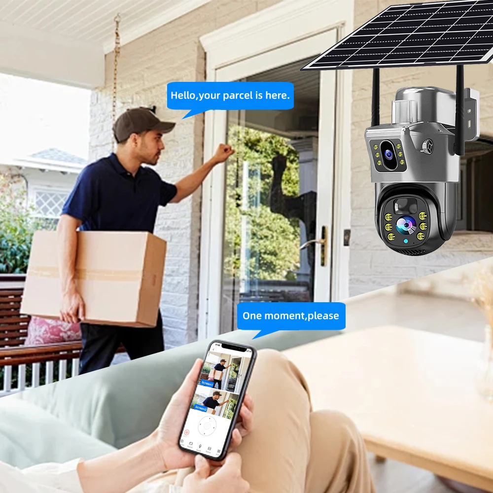 8MP 4G بطاقة SIM كاميرا تعمل بالطاقة الشمسية في الهواء الطلق كاميرا مراقبة CCTV لاسلكية مع لوحة طاقة شمسية عدسة مزدوجة PTZ IP كاميرا الحماية الأمنية #6