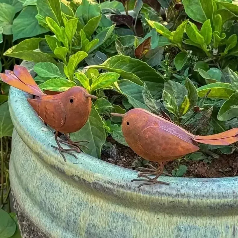 2Pcs Iron Bird Figurine Decorative Statue Collection Tabletop Ornament Sculpture
