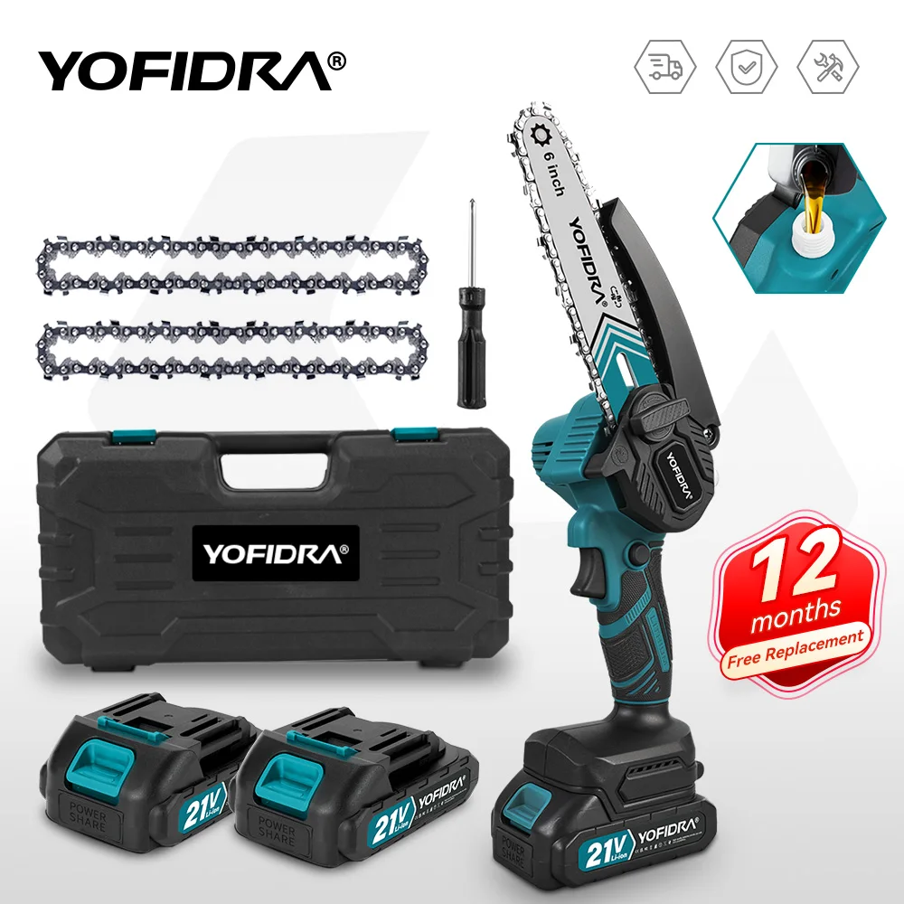 YOFIDRA 6 Zoll Elektrische Kettensäge Akku-Öler Garten Holz Schneiden Protokollierung Astsäge Elektrowerkzeug Für Makita 21 V Batterie Pin