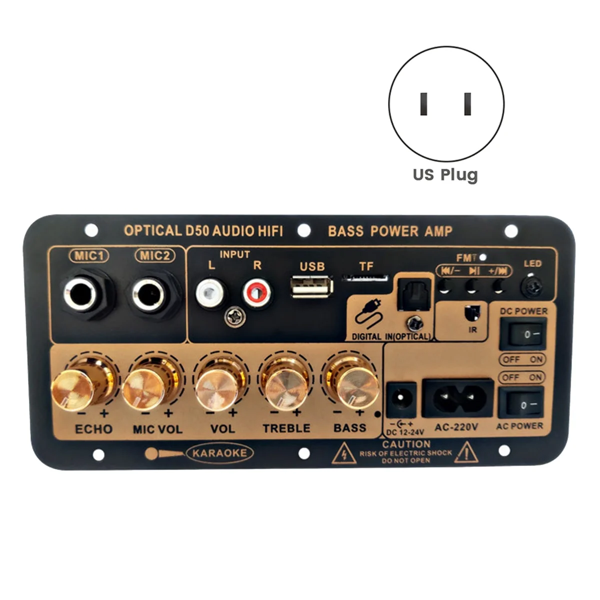 Placa Amplificadora Digital Bluetooth com Entrada De Áudio Óptica, Subwoofer De Karaoke, Karaoke Em Casa E Carro, Plug EUA