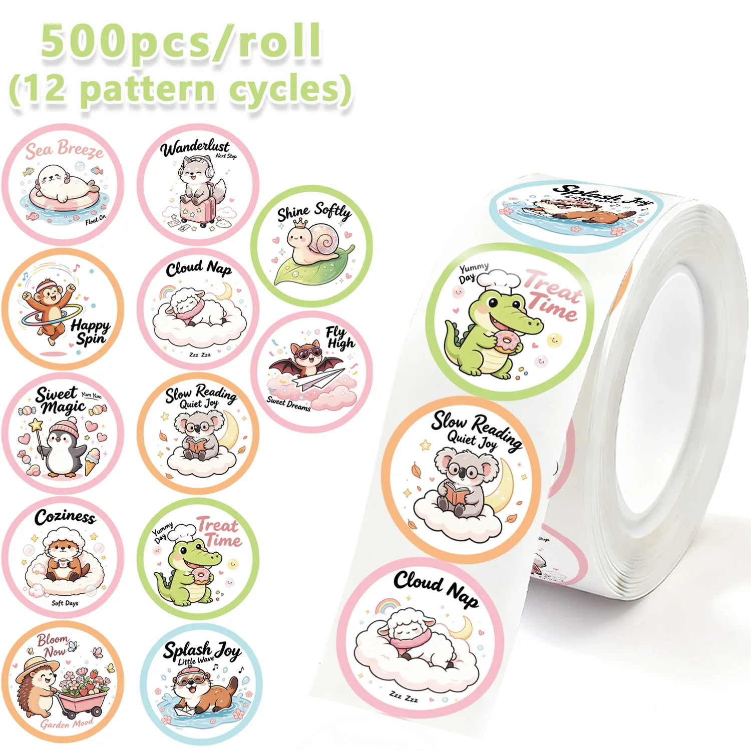 JCAC 500pcs/roll Cute Cartoon Animal Face Stickers, Teacher Reward Seal Stickers, Self-Adhesive DIY Gift Packaging Labels