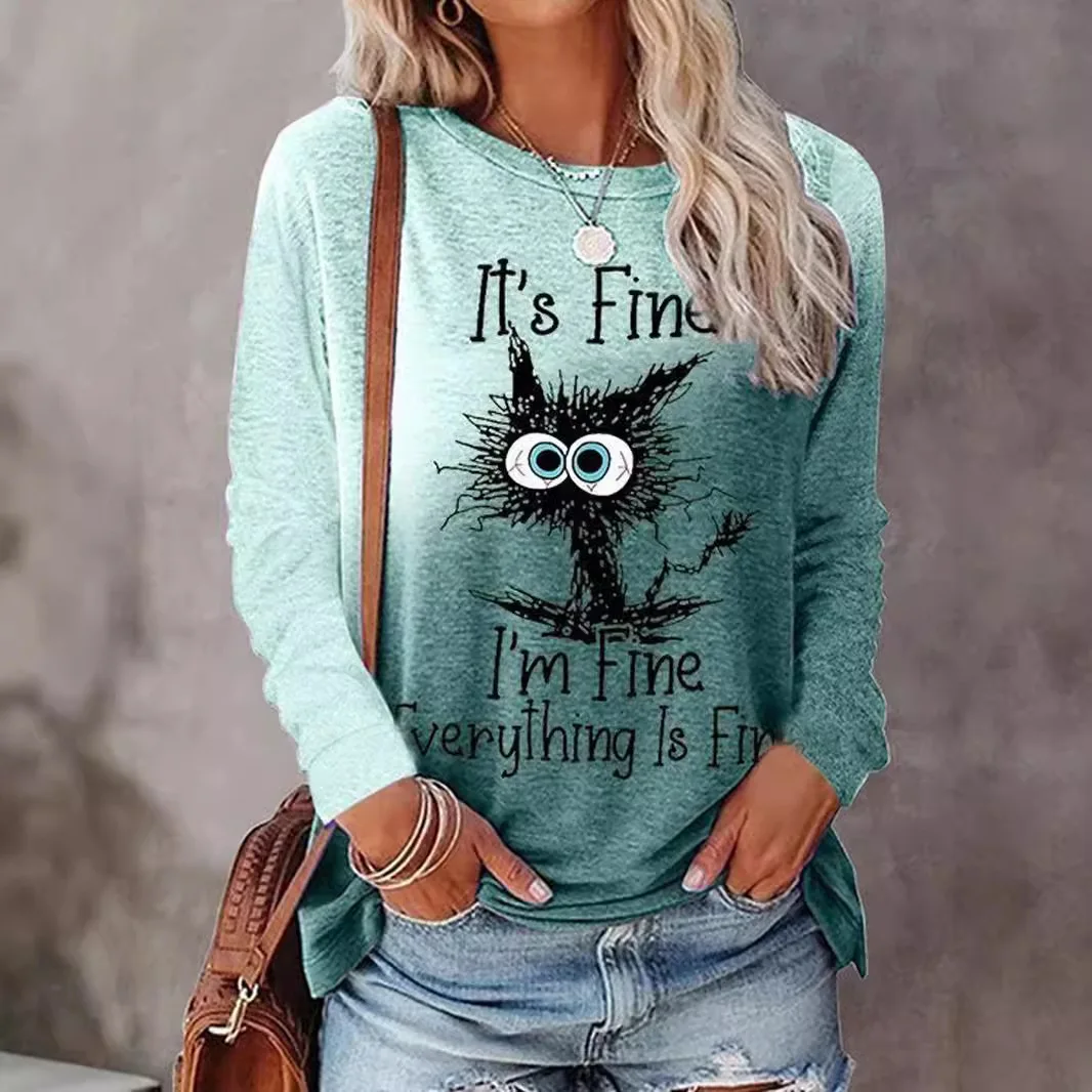 Spring and Autumn European and American 3D animal print women\'s round neck long sleeved casual fashion T-shirt sweatshirt