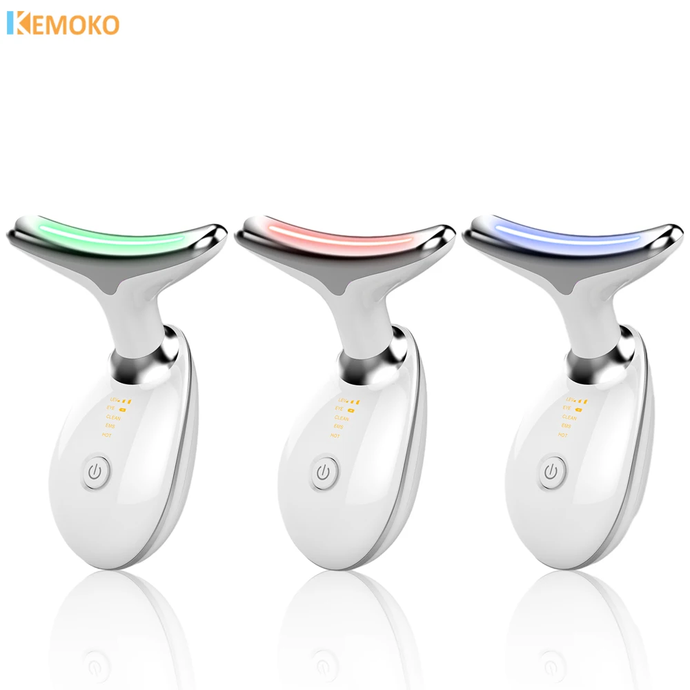 Massageador facial microcorrente ems pescoço face lifting pescoço rosto beleza pele apertar dispositivo led fóton terapia pescoço massageador facial