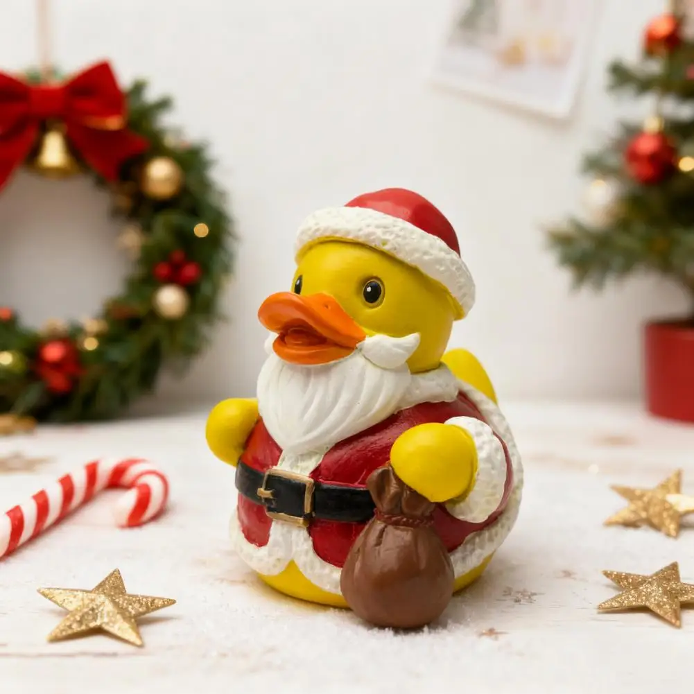 8cm Christmas Duck Figurine Santa Claus Reindeer Elf Snowman Duck Statue Resin Animal Sculpture Xmas Party Tabletop Decoration