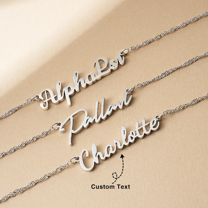 DOREMI Personalized Frosted Name Necklace Stainless Steel Custom Sparkle Nameplate Pendant Choker for Women Jewelry Gift