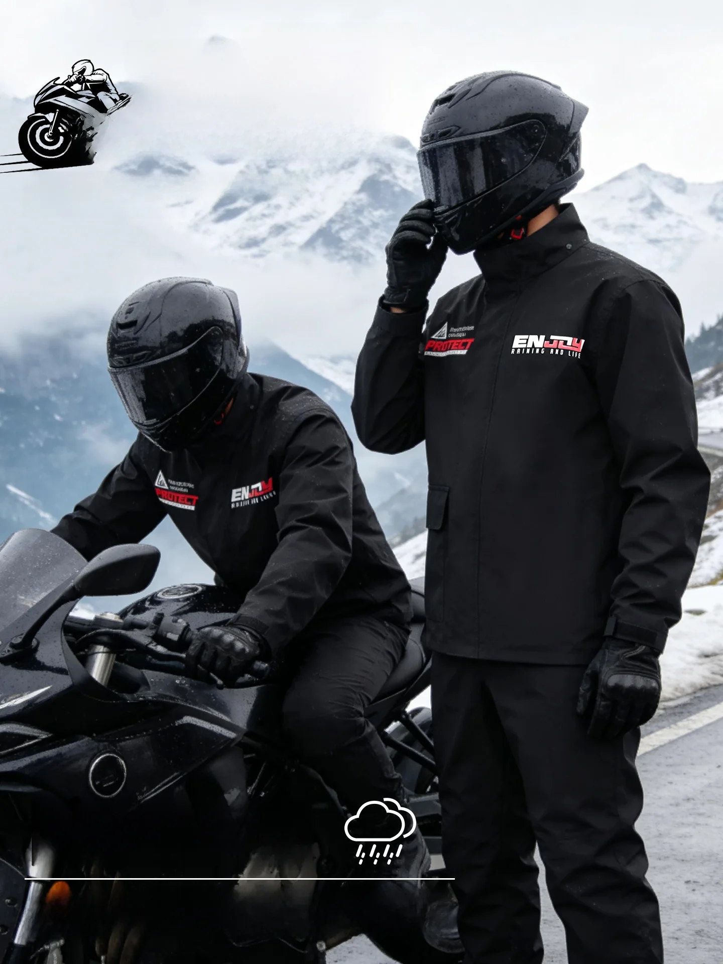 

Adult Motorcycle Raincoat Set Men's Separate Classic Print Waterproof Riding Coat with Detachable Cap Left Waterproof Pocket ...