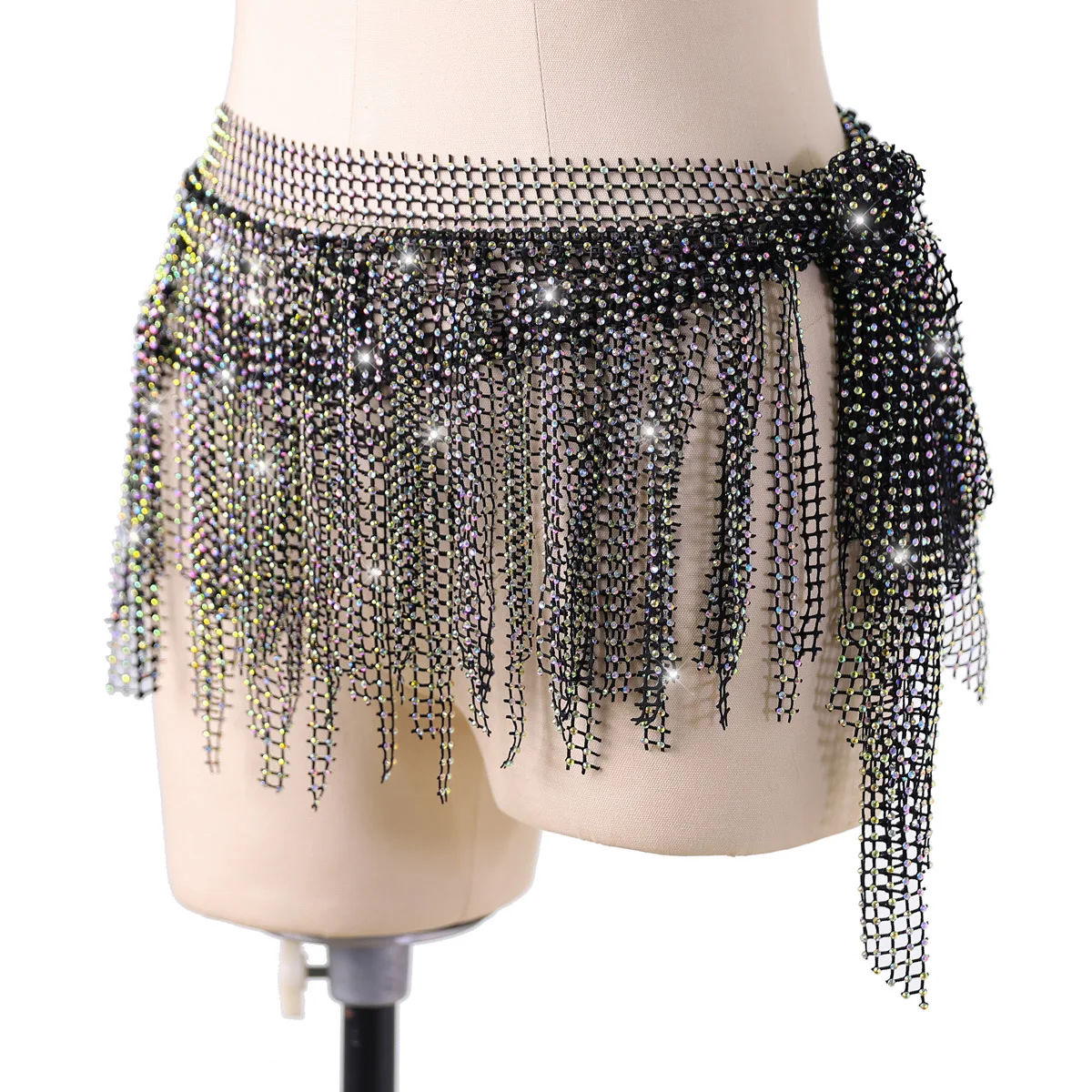 Shine Hip sciarpa cintura danza del ventre spettacolo Costume accessorio strass triangolo colorato gonna a portafoglio con frangia di lusso