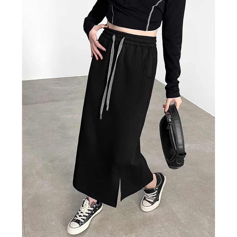 Damen Mode Seitenschlitz Designer Midi-Röcke Klassische Einfarbige Hochtaillierte Röcke Mädchen Schicke Koreanische Freizeit A-Linien-Kleider