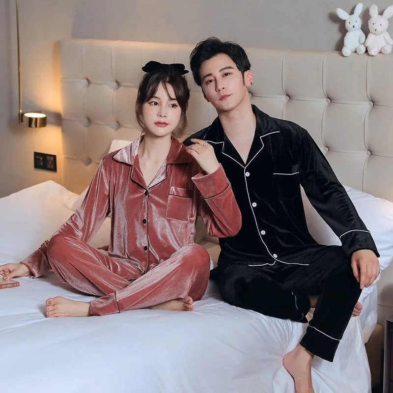 

2024 New Couples Pajamas Gold Velvet Men Women Long Sleeves Loungewear Autumn Winter Korean Version Sleepwear Warm Homewear Suit