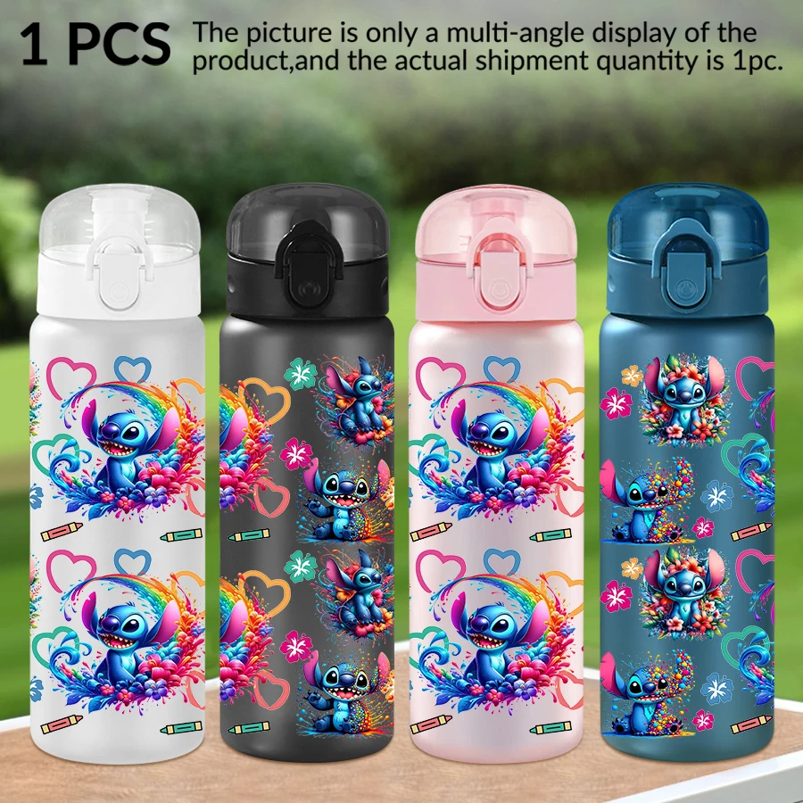 

1 шт., пластиковая бутылка для воды Disney Stitch с цветочным узором, 26 унций, спортивная чашка для воды на открытом воздухе, подарок на день рождения/зад в школу