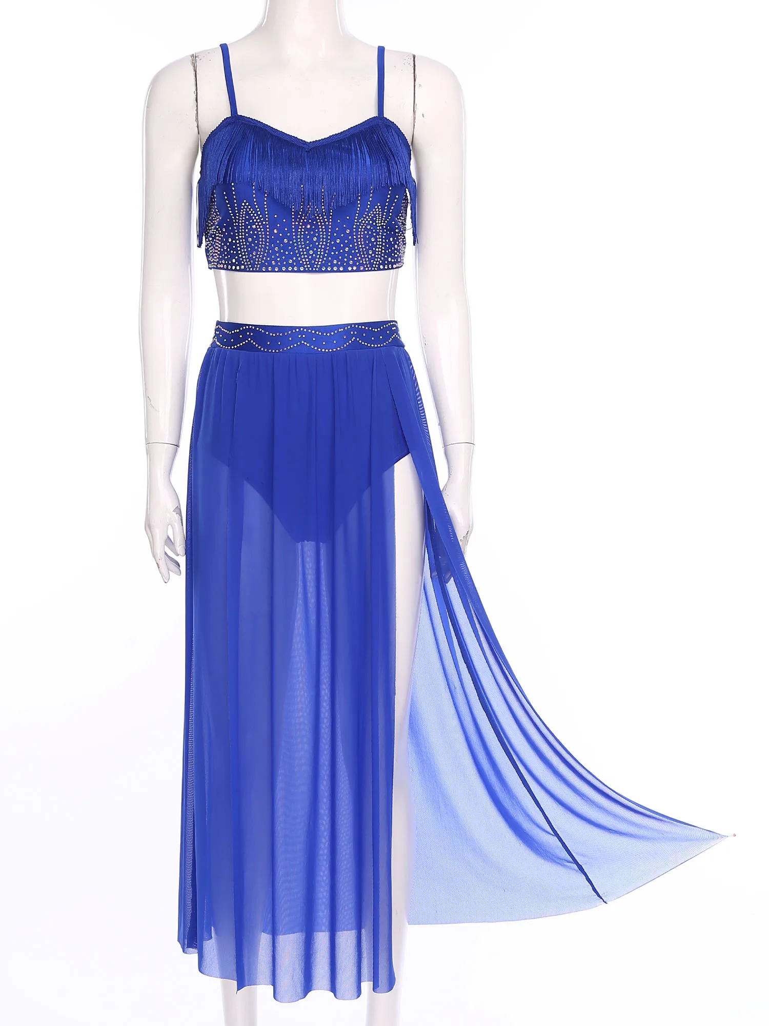 ملابس الرقص الشرقي النسائية بدون ظهر، تنورة شبكية مقسمة بشراشيب من الترتر لأداء الرقص الهندي وحفلات الهالوين