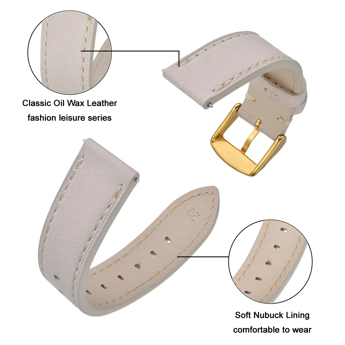 ANNEFIT Oil Wax Leather Watch Strap 17mm 18mm 19mm 20mm 21mm 22mm Quick Release Watchband Golden Buckle for Men Women