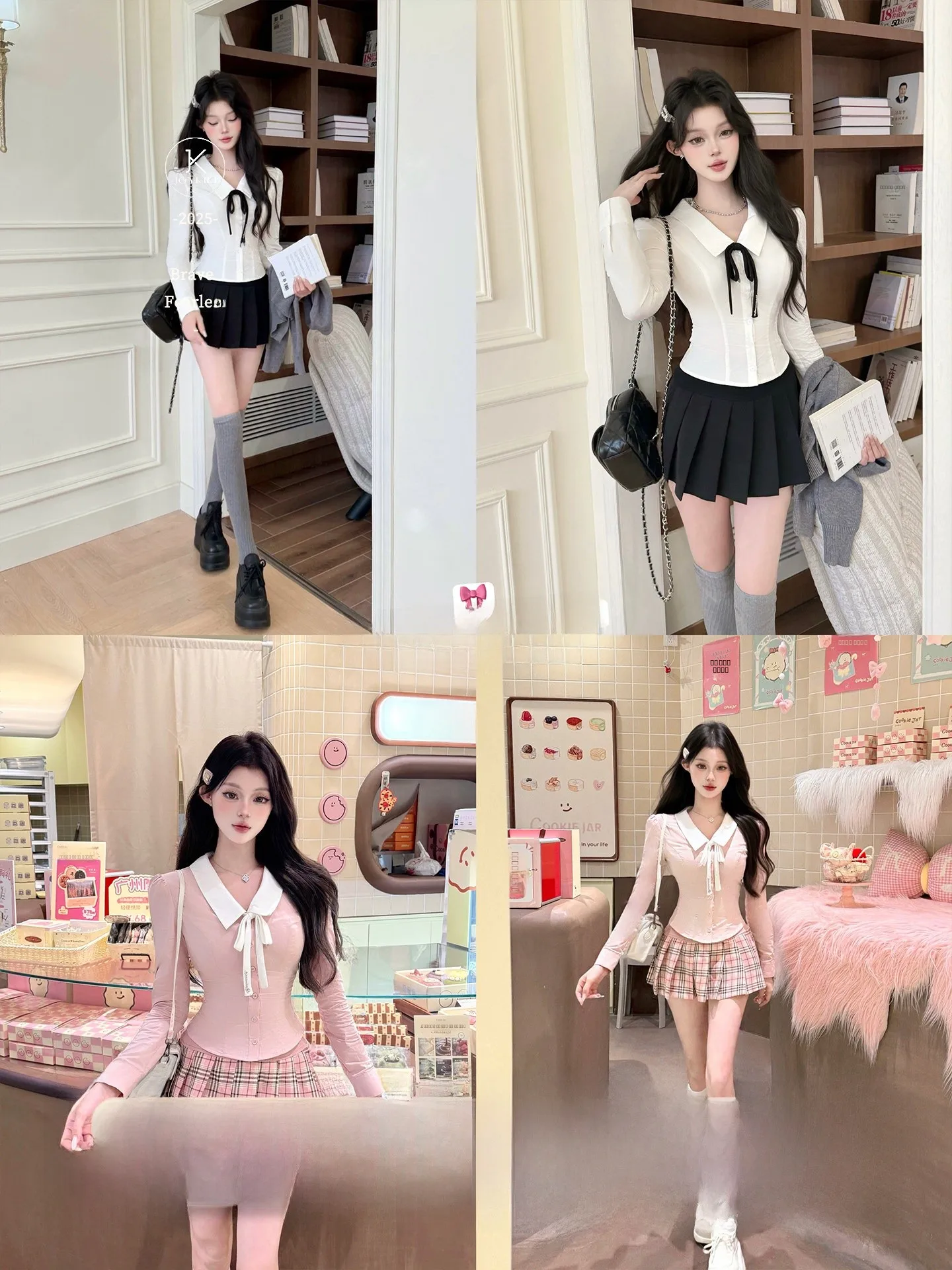 

Joykiki Long Sve irt Women's Slim Fit Collar Button up Cotton Autumn College Sle Faionable Ele Fem Garment