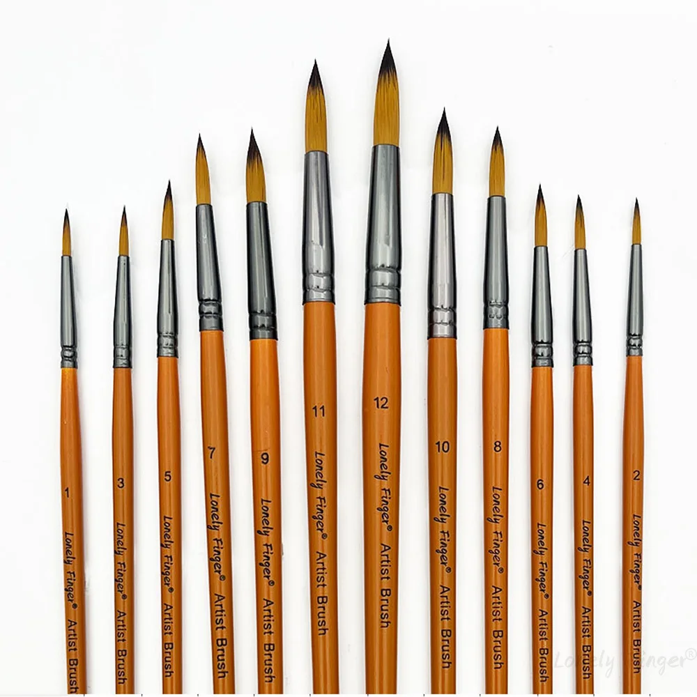Paint Brushes Set, 12 Pieces Round Pointed Tip Paintbrushes, Nylon Hair Artist Acrylic Paint Brushes for Acrylic Oil Watercolor