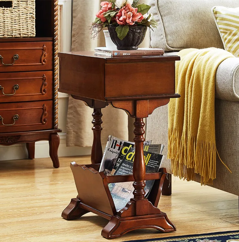 Newspaper rack side table, floor-to-ceiling magazine rack, sofa side table, corner table, solid wood bedside table