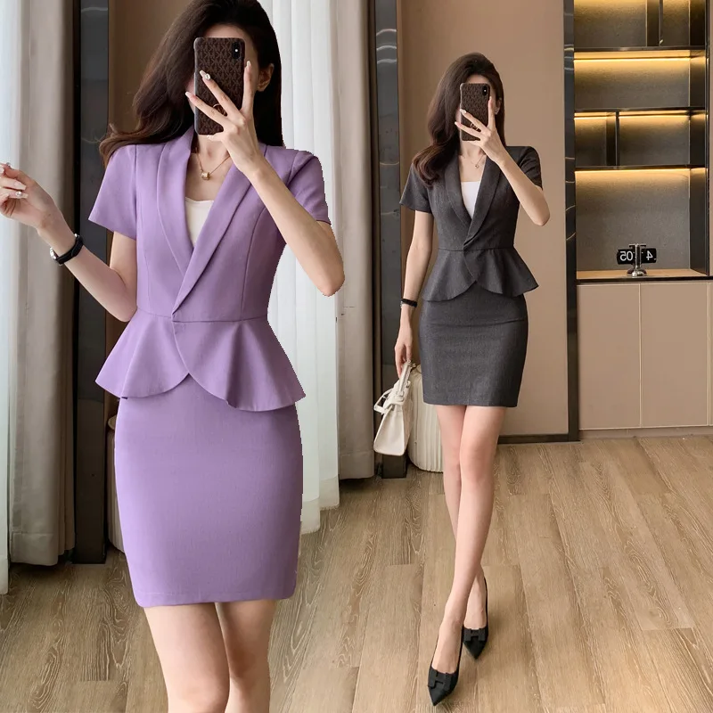 

Stewardess Business Suit Women's Summer Short-Sleeved Hotel Medical Beauty Front Desk Etiquette Reception Work Clothes Purple Su