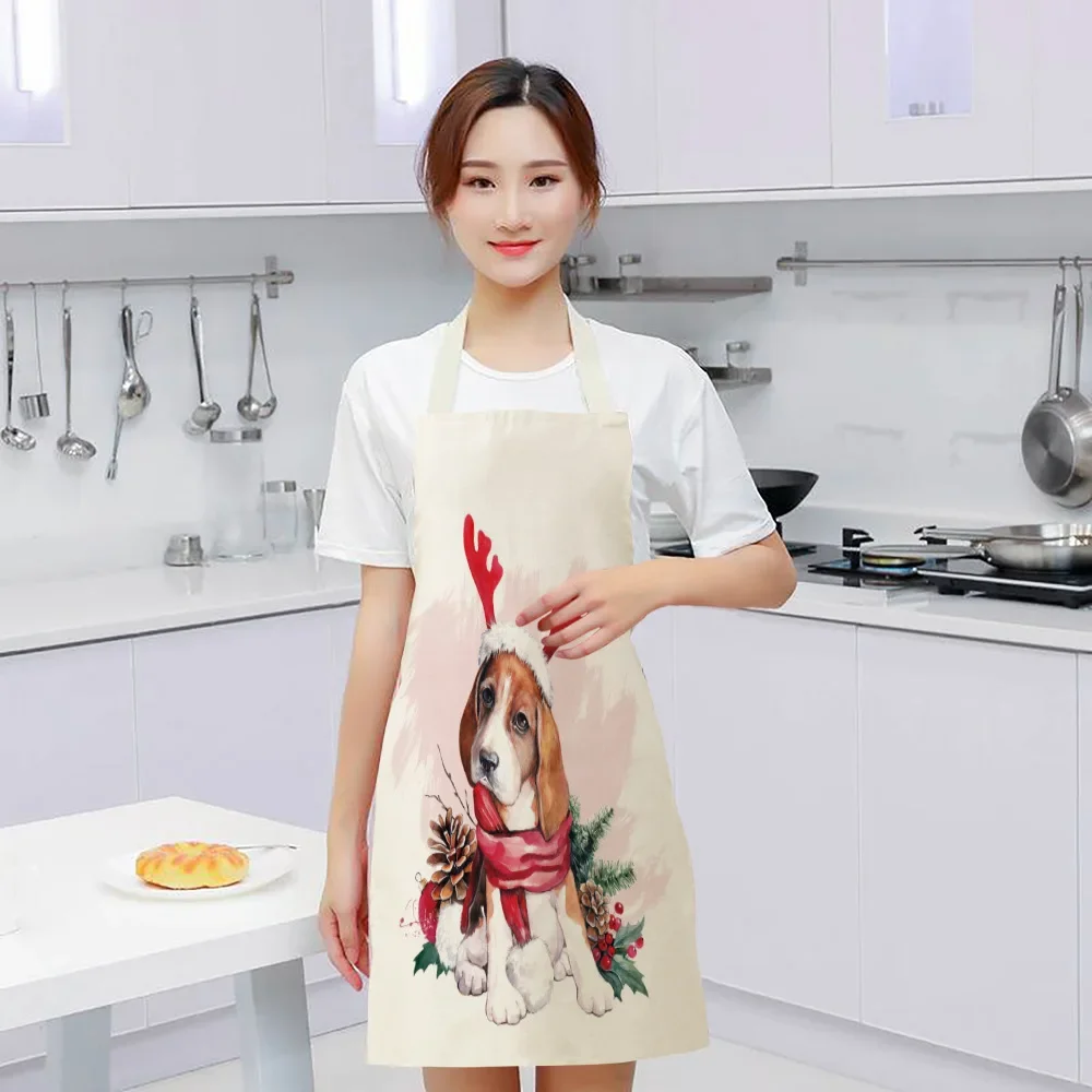 Christmas Apron Santa Claus Pinafores Cotton Linen Aprons 55*68cm Woman Adult Bibs for Home Kitchen Cooking Baking