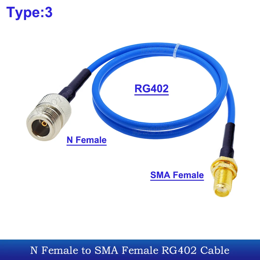 RG-402 N Female to SMA Female Connector N to SMA Blue Semi-Felxible RG402 RF Coaxial Cable High Frequency Test Cable 50 Ohm