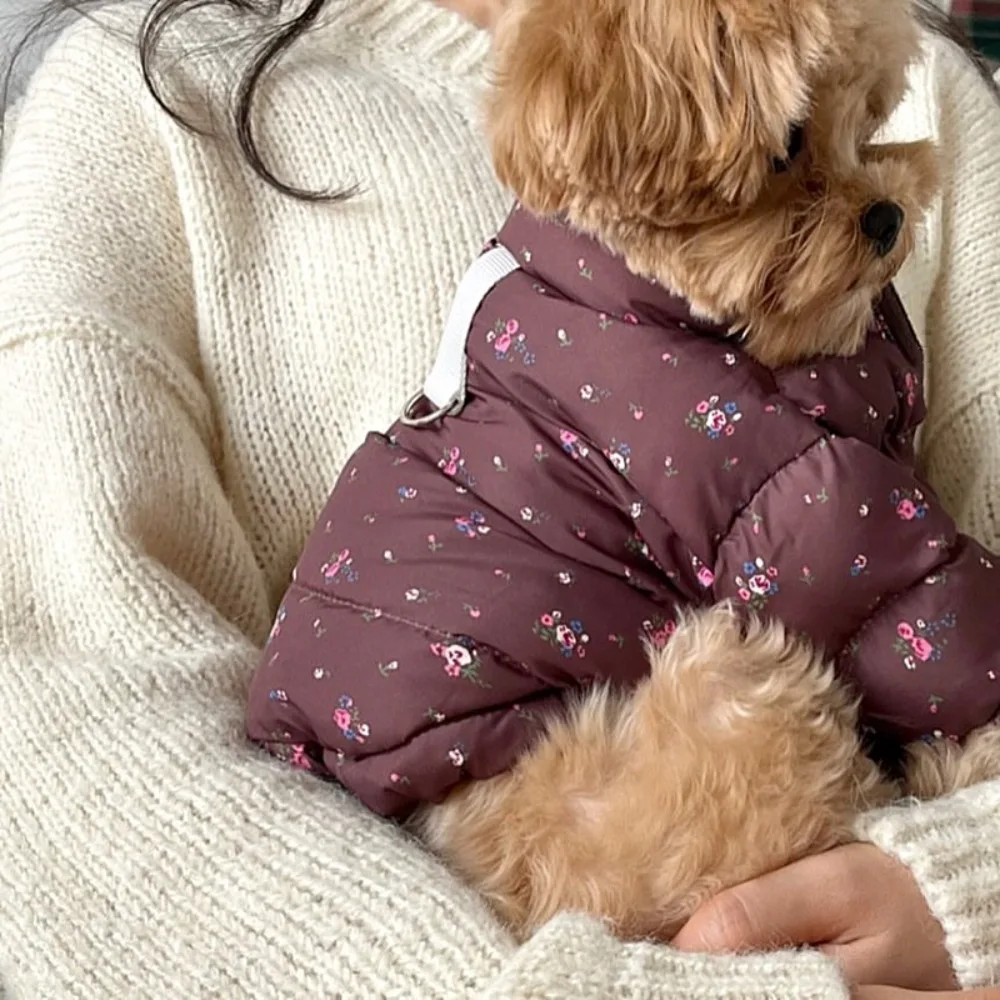 

Cute Floral Pattern Teddy Down Jacket Warm Thickened Pet Cotton Coat Down Filled Windproof Four-Legged Clothes Winter