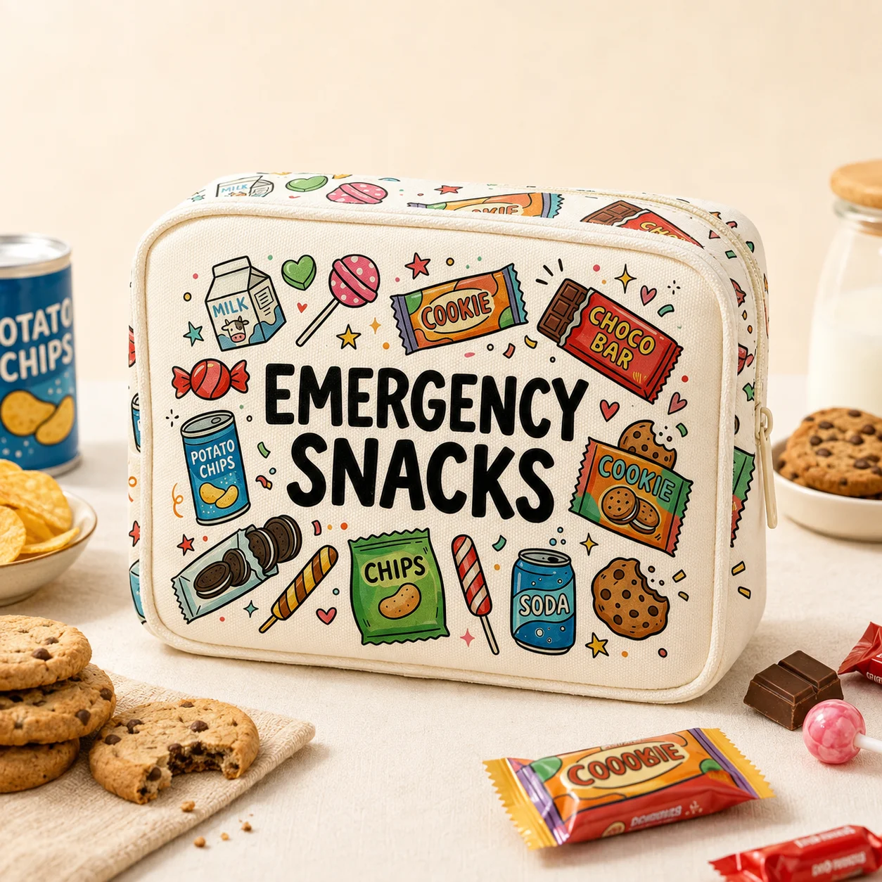Food Storage Emergency - Snack-opbergtas met cartoonprint, snack-organizer, noodsnackzakje voor
