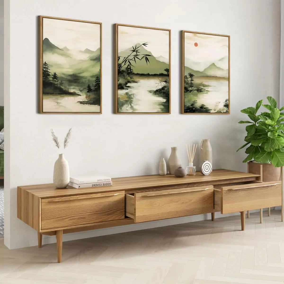Canvas Poster Wall Art 3pcs/Set Natural Scenery Green Mountains Forest Canvas Poster Wall Art Painting Poster Modern Living Room