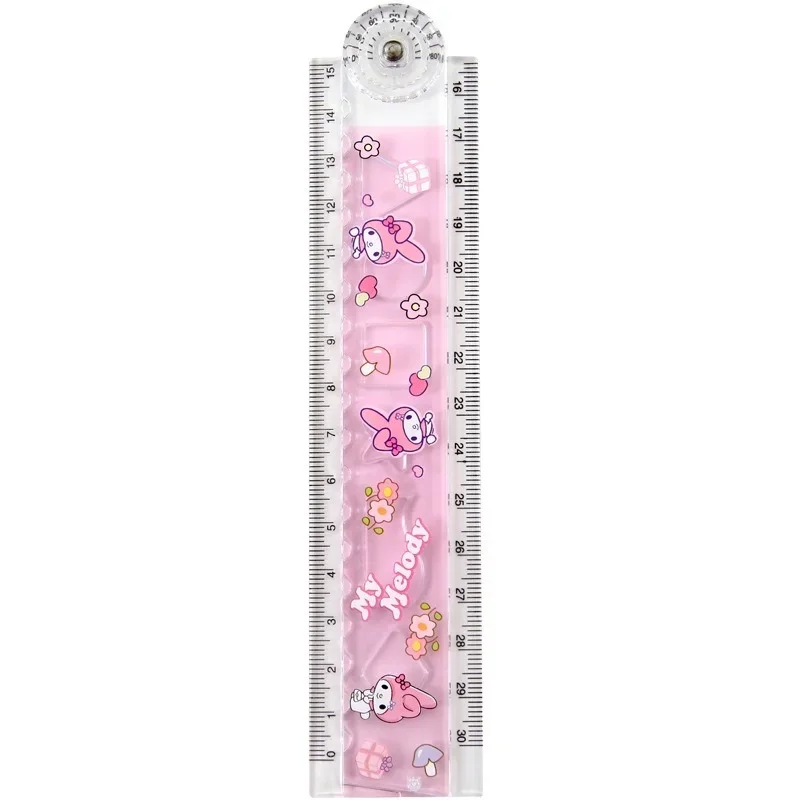 Sanrio Ruler Anime My Melody Hello Kitty Kuromi Cinnamoroll Folding Rotary Ruler Straight Rulers Student Stationery Gift 30Cm