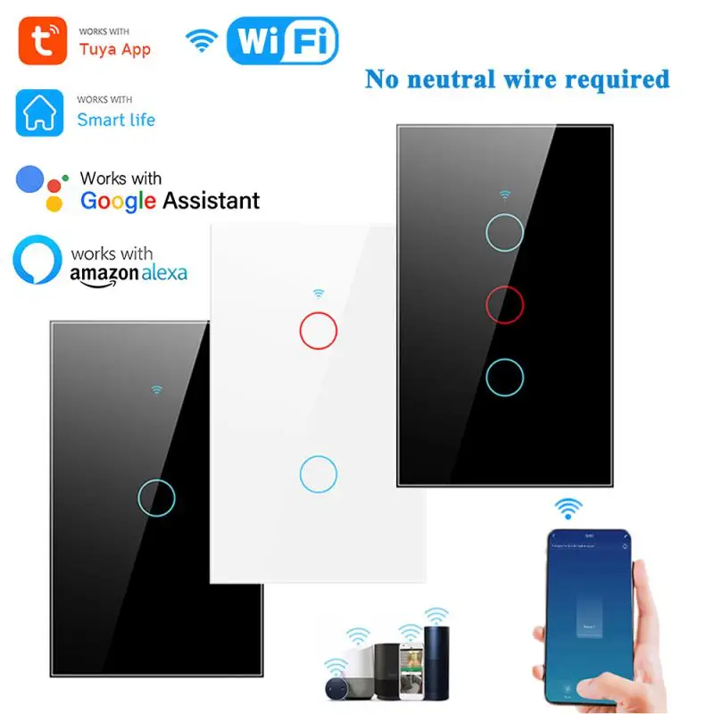 

TUYA WiFi Bluetooth Smart Touch Switch No Neutral Line Touch Panel Smart Home Works With Smart Life App Via Alexa Google Home