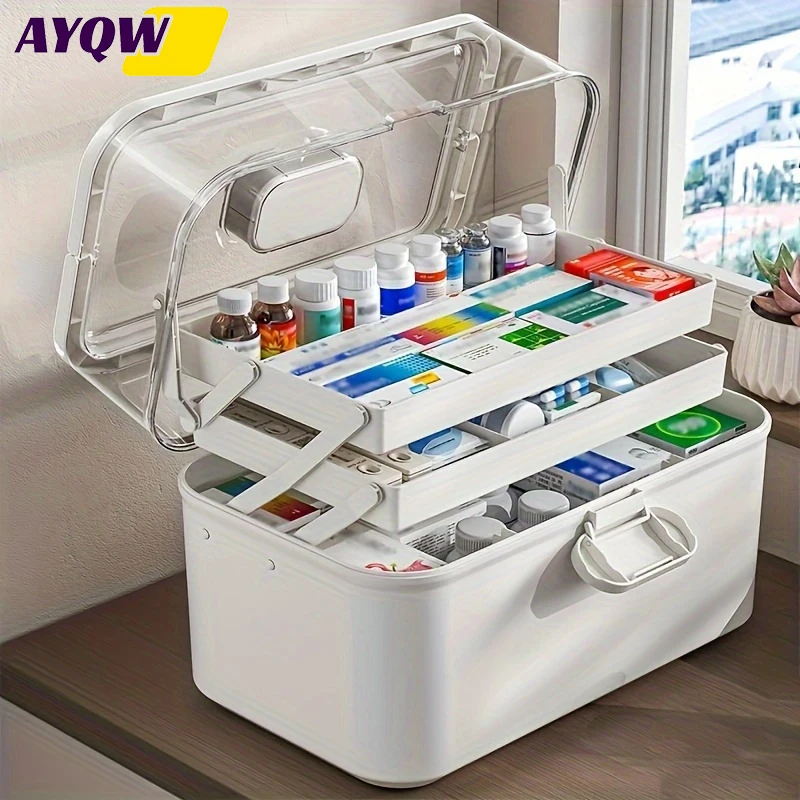 Large Capacity Clear Lid Medicine Storage Box/Distribution Box - Plastic Medicine Storage Cabinet, Multi-Purpose Organizer Box for Home, Office, Kitchen, Bathroom, Bedroom - Space-Saving Countertop Organizer for Medications, Office Supplies - Modern White Design, Medicine Storage Box Organizer, Home Storage, Modern Design, Sturdy Structure, Home Organization Supplies, Back to School, Travel Carry - view 5