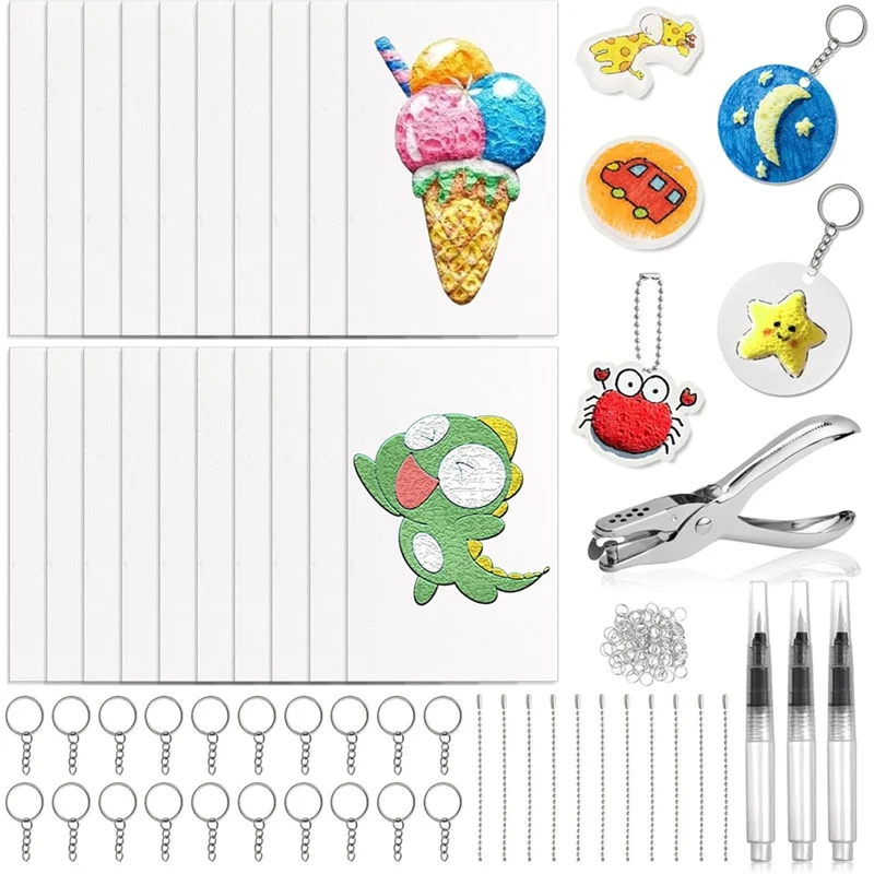 Fresh Foam Texture Painting Paper With Magic Foam Texture Painting Kit, 40 Keychains& 3 Water Brush Pens For Textures Crafts