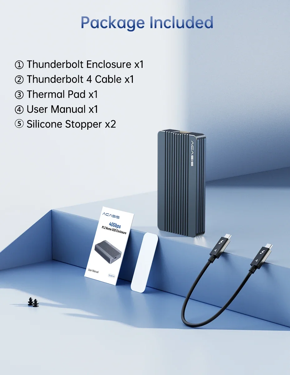 Acasis 40Gbps USB 4.0 NVME M.2 SSD Case compatível com alumínio M2