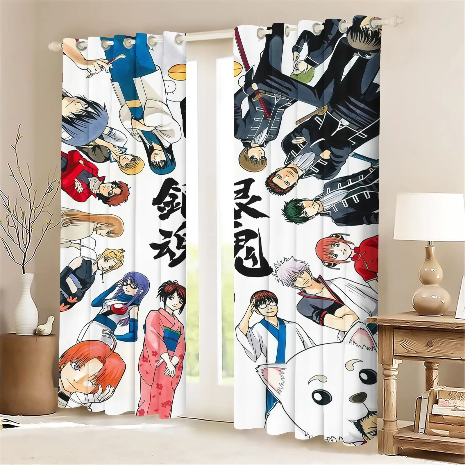 Gintama Anime Curtains Cartoon Sakata Gintoki Printed Window Curtain Bedroom Home Decor Blackout Drapes For Otaku Room