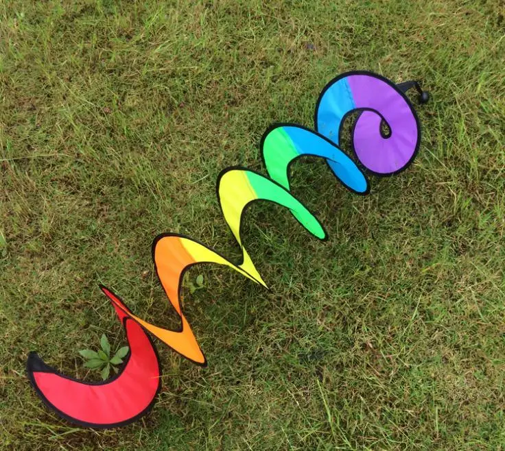 Outdoors Rainbow Spiral Windmill Windsock Garden Decorate Rotate Portable Wind Spinner Coloured Ribbon Knitting Folding