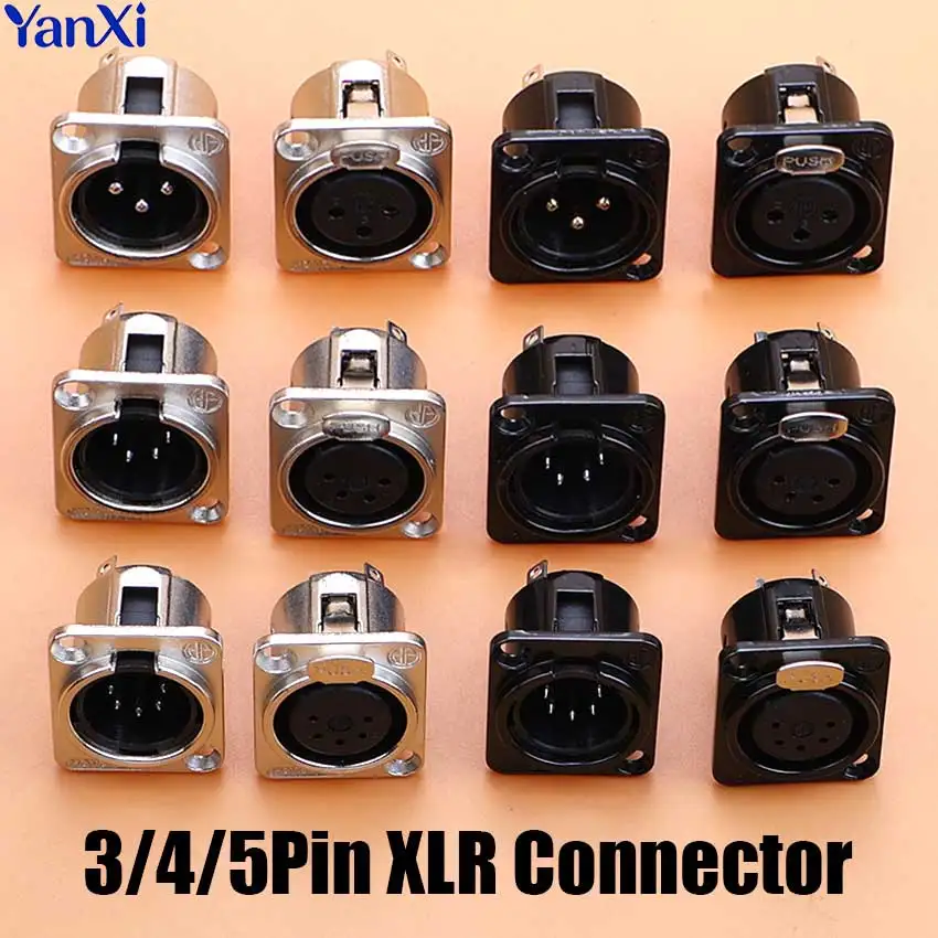 1 Stück 3-Pin 4-Pin 5-Pin Schwarz Silber XLR Metall-Buchse Stecker Panel Audio Mikrofon Anschluss