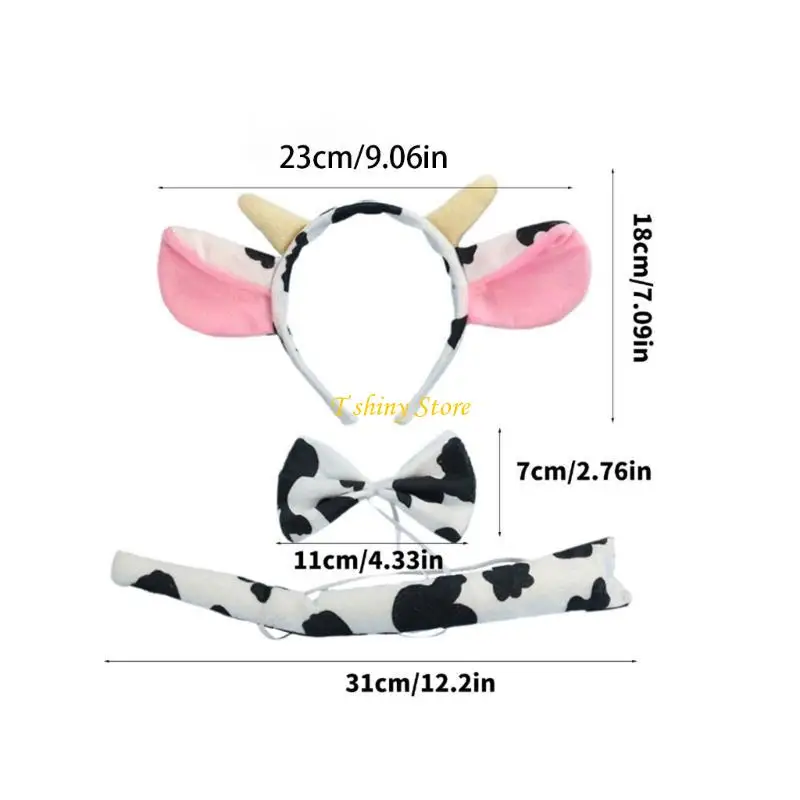 N58F 3 stks/set Koe Dier Hoofddeksels Set Kids Meisjes Jongens Hoofdbanden Strikje Halloween fo