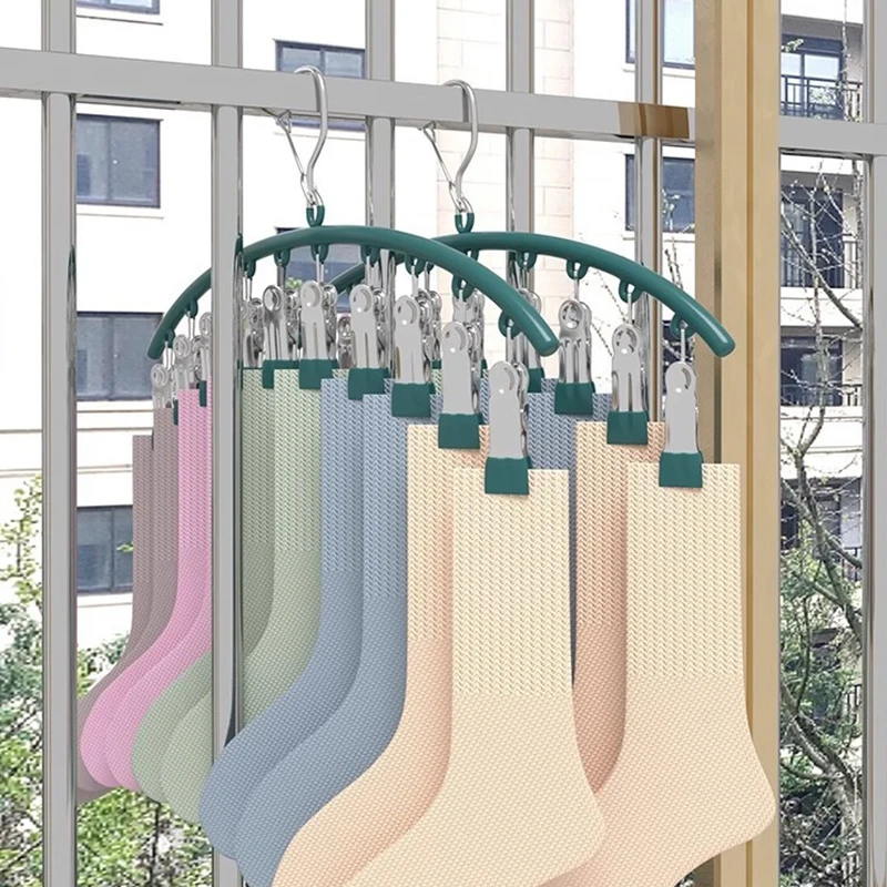 10 Clips Stainless Steel Windproof Non-slip Clothes Rack Sock Clip Pace-Saving Arc Sock Drying Rack Underwear Clip Towel Hanger