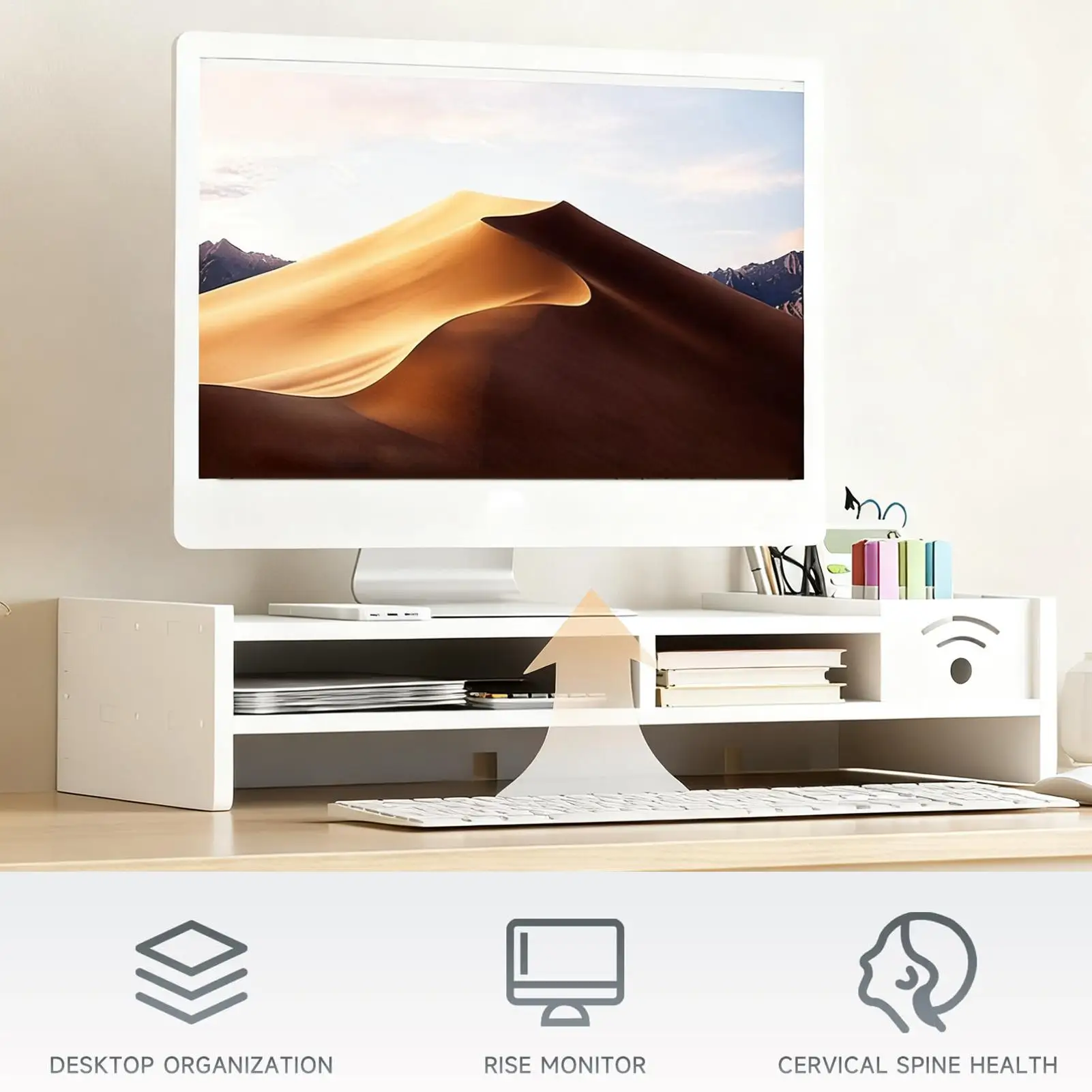 Monitor Stand for Desk 2-Tier Ergonomic Shelf 4.3 Inch Height Monitor Riser with Storage Organizer for Home Laptop PC TV Work