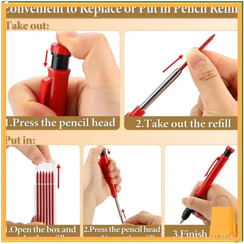 Set di matite per carpentiere meccanico L53A con 36 ricariche, 2,8 mm e temperamatite incorporato per l'edilizia