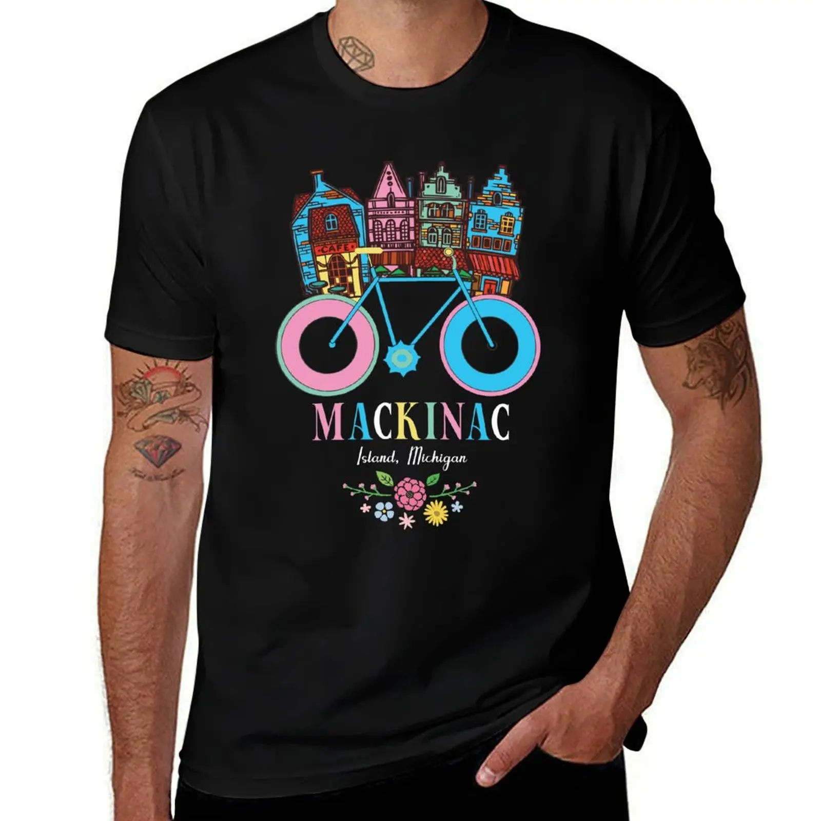 

Michigan Mackinac Island Art Bike T-Shirt Lightweight Casual Summer T-Shirt