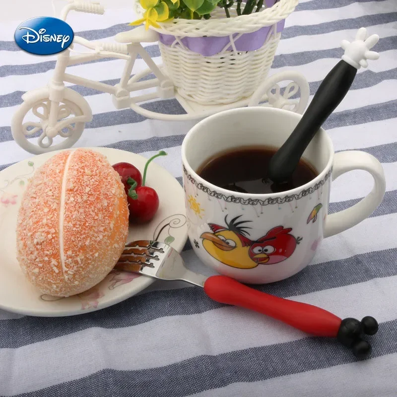 Disney Mickey Minnie Mouse cucchiaio forchetta stoviglie cartone animato bambini Dessert cucchiaio frutta forchetta posate Set cibo per bambini Picks cucchiaio di riso