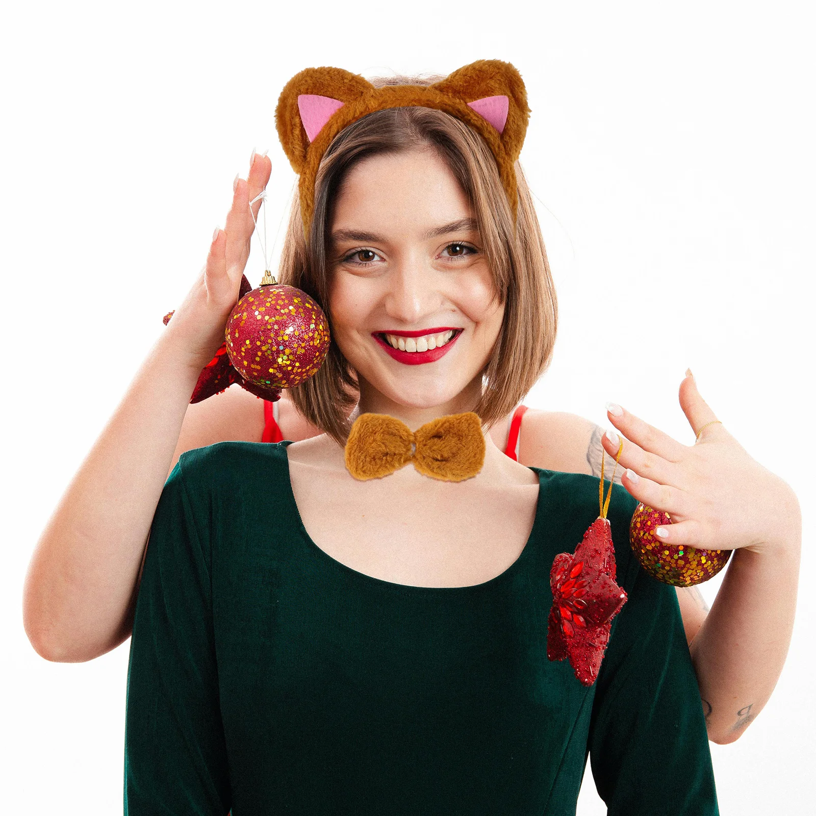 

3Pcs Cat Ears Headband Bow Tie Tail Costume for Women Girls Lightweight Comfortable Pet- Party Wedding Halloween