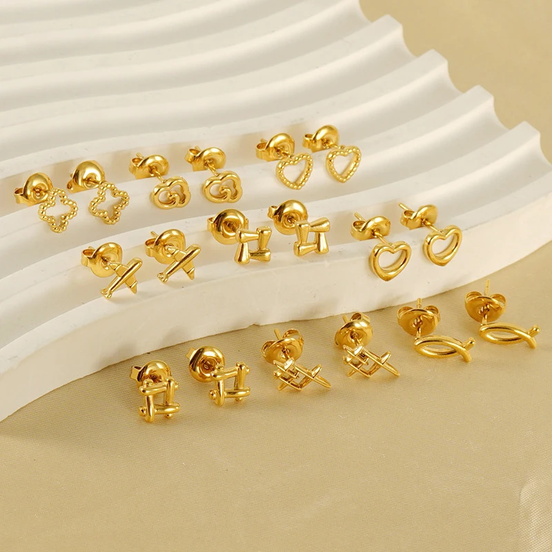 

10PCS Fashion Heart Stainless Steel Earrings for Women Korean Style Stud Earrings Elegant Earrings Gifts for Her Wholesale Bulk