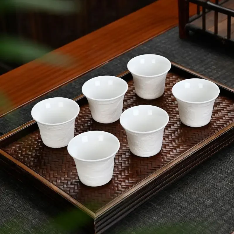 6-piece set Chinese Qingming Riverside Map White Porcelain Tea Cup Hand Three-dimensional Relief Tea Bowl Tea Cup Master Cup